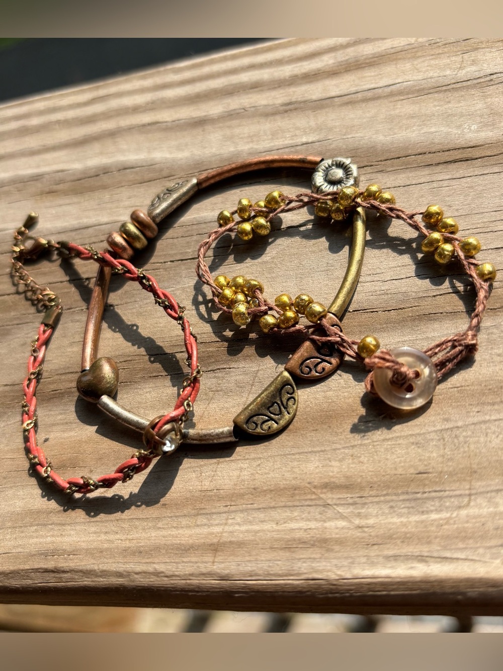 Vintage Boho Metal & Layered Strand Bracelet Set